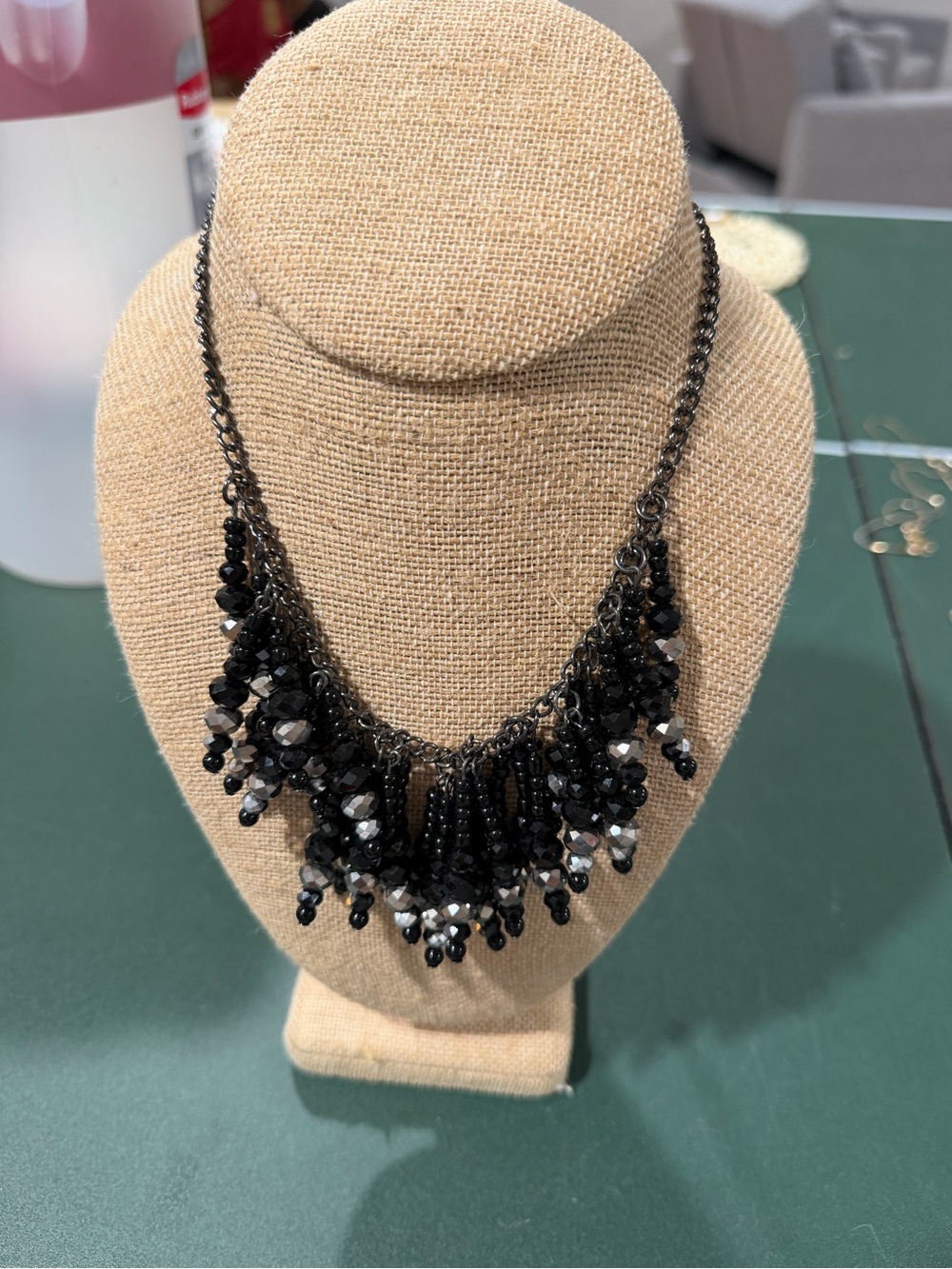 Black Faceted Bead Fringe Necklace - Women Jewelry